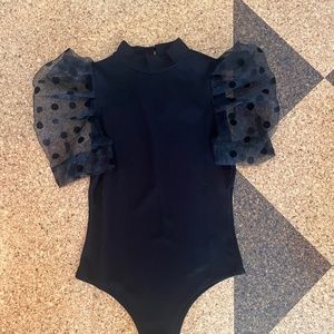 Black Bodysuit with Fluffy Sleeves